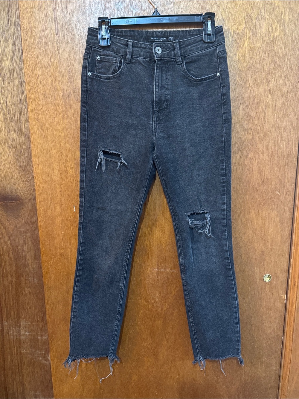 Bershka Black Ripped High-Rise Skinny Jeans
